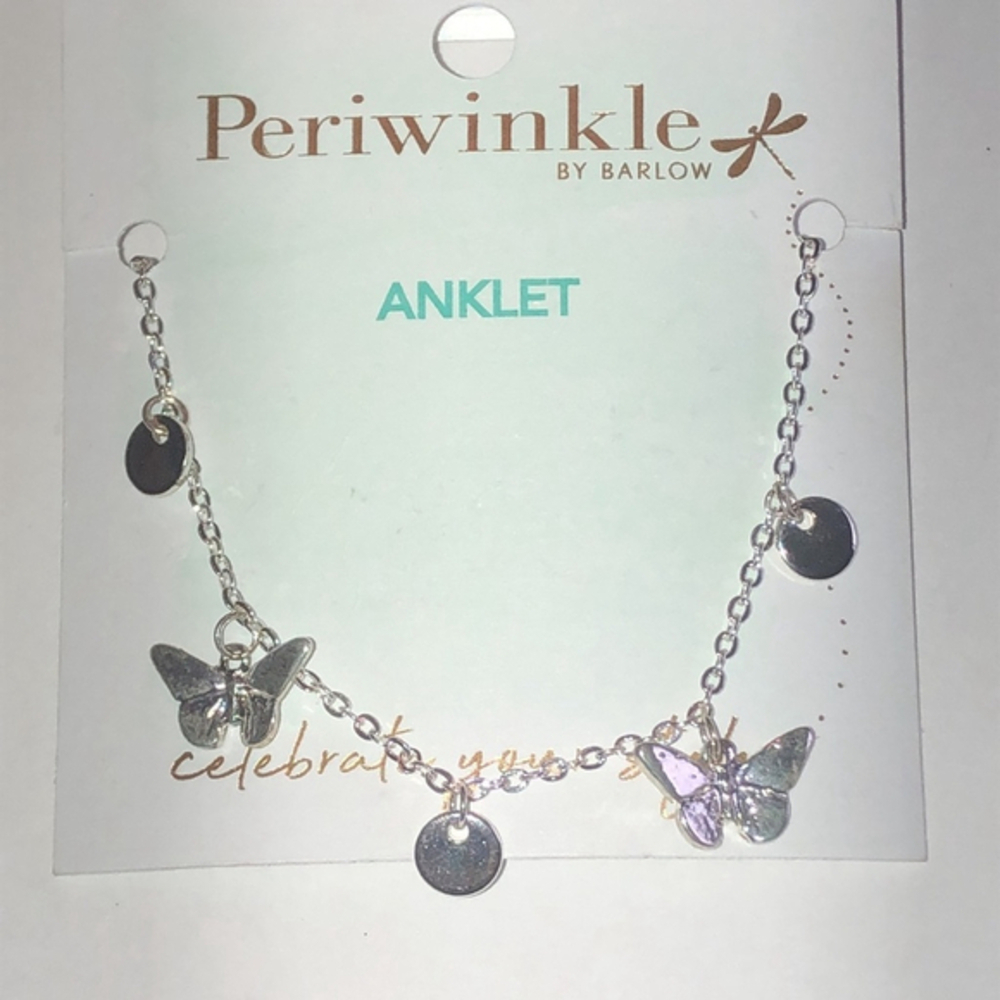 Periwinkle by Barlow Silver Tone Dangling Butterfly Boho Ankle Bracelet